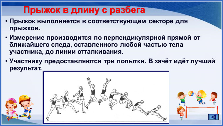 Правила тестирования испытания "Прыжок в длину с разбега".